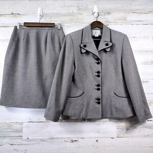 Valerie Stevens Vintage 90s Skirt Suit 10P Black White Houndstooth Corpcore